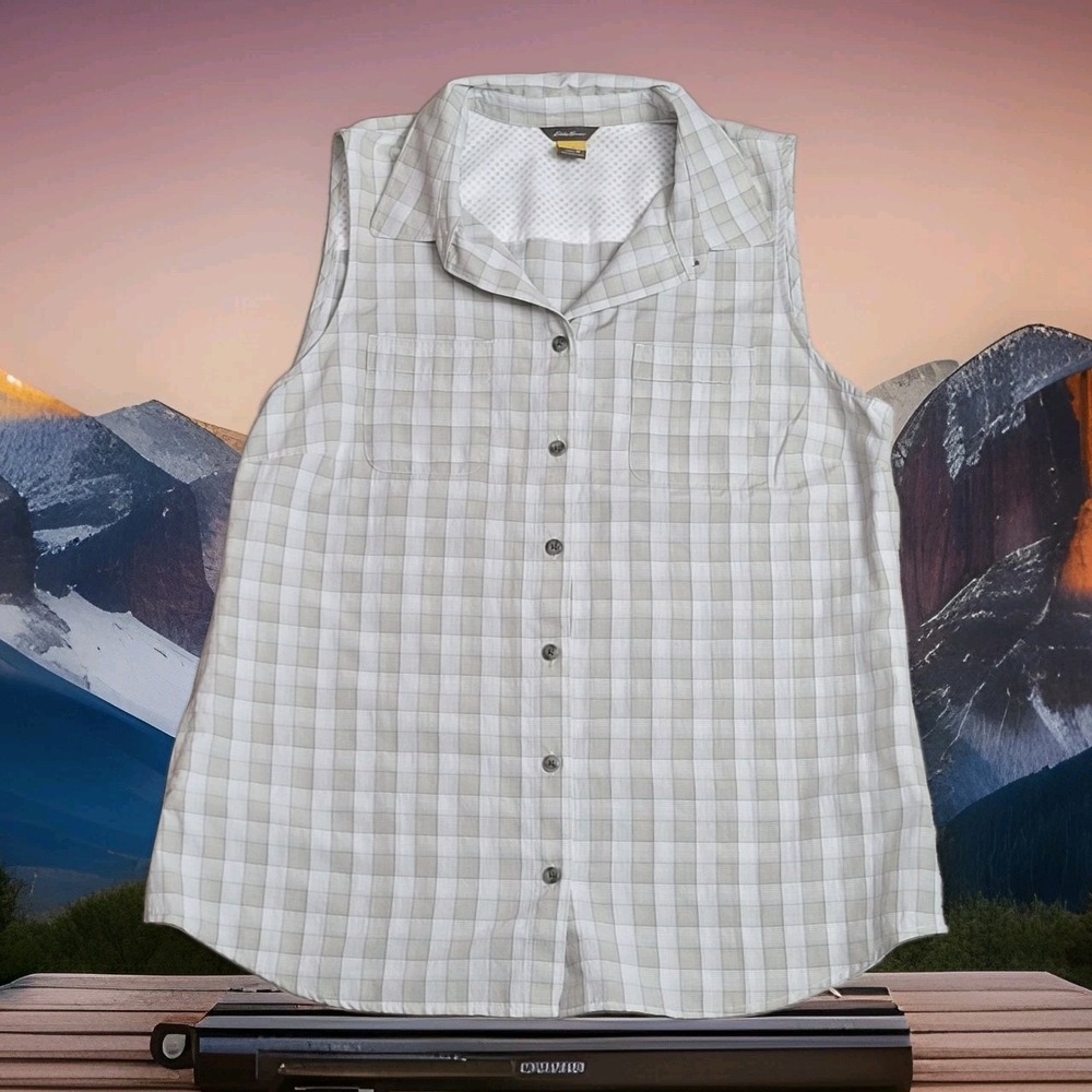 Eddie Bauer Shirt Womens M Sleeveless Travex Hiking Shirt Plaid Gingham Gorpcore